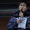 -10일 오후 대한문에서 열린  ‘Occupy Seoul 2차 국제 공동행동’에서 최근 대학 구조조정에 맞서 총장실 점거를 하고 있는 최장훈 동국대 총학생회장이 발언을 하고 있다.