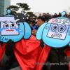 -8일 오후 서울 여의도문화마당에서 열린 ‘방송3사(MBC, KBS, YTN) 공동파업 집회’에서 MBC 노동자들이 "힘내라 마봉춘!" "일하고 싶다"가 적힌 가면과 붉은 망토를 두른 채 집회에 참석하고 있다.
