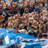 -IAEA 사무총장 라파엘 그로시와 박진 외교부 장관 면담이 있던 7월 8일 오후 ‘일본 방사성 오염수 해양 투기 저지 4차 전국 행동의 날’ 집회 참가자들이 서울 광화문 열린시민마당 앞에서 국제원자력기구(IAEA)의 보고서를 찢는 상징의식을 하고 있다.