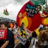 -IAEA 사무총장 라파엘 그로시와 박진 외교부 장관 면담이 있던 7월 8일 오후 서울 광화문 열린시민마당 앞에서 ‘일본 방사성 오염수 해양 투기 저지 4차 전국 행동의 날’ 집회가 열리고 있다.