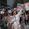 -4월 6일 오후 집회를 마친 참가자들이 서울 광화문을 출발해 명동을 지나 주한 이스라엘 대사관 인근까지 행진을 하고 있다.